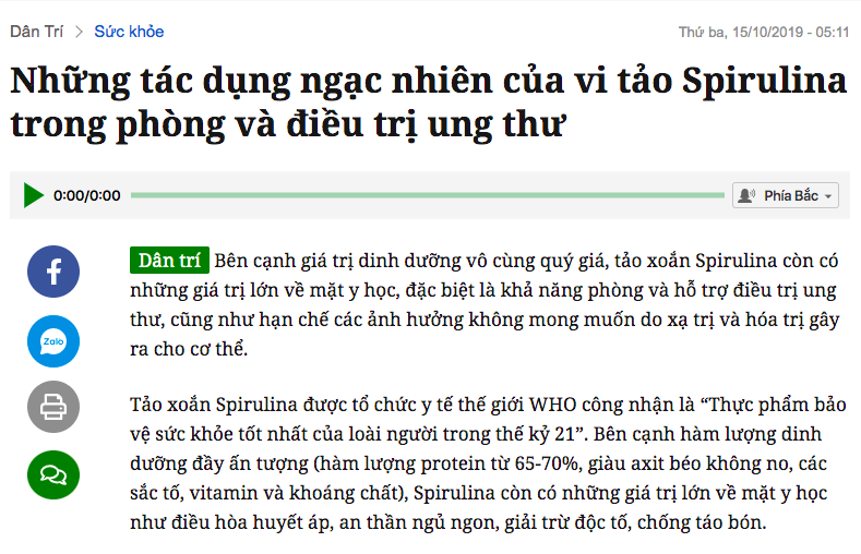 Tác dụng ngạc nhiên của tảo spirulina- thực phẩm chống ung thư hoàn hảo